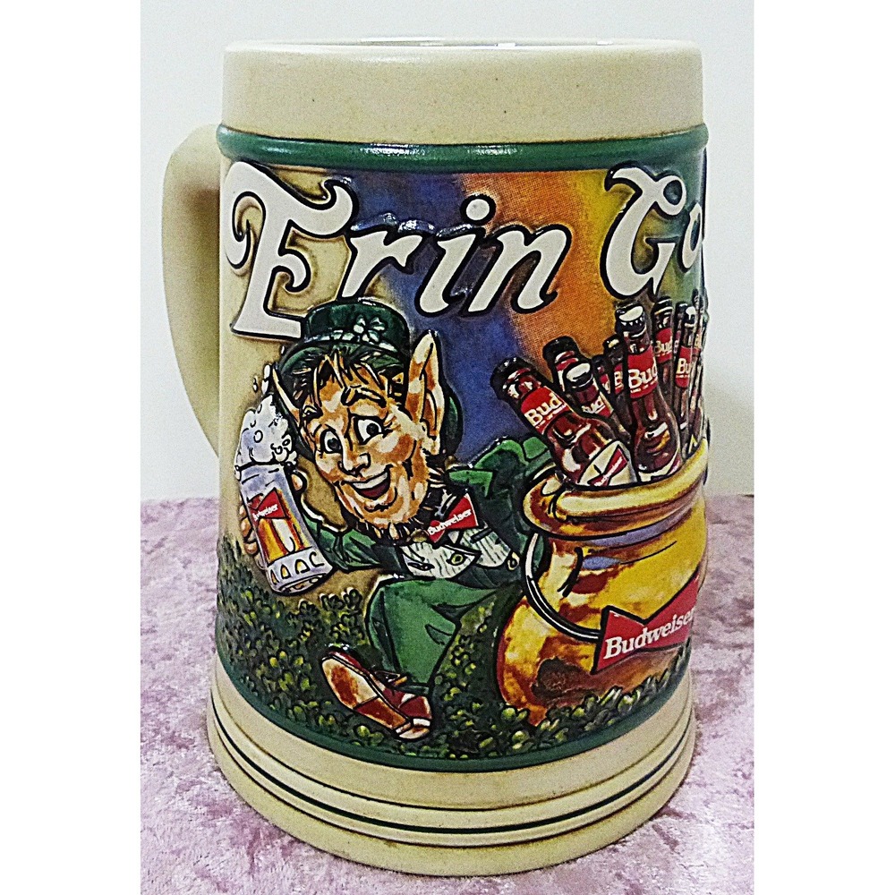 Vtg st patrick's day Budweiser beer stein 1992 erin Go bud brazil Busch man cave